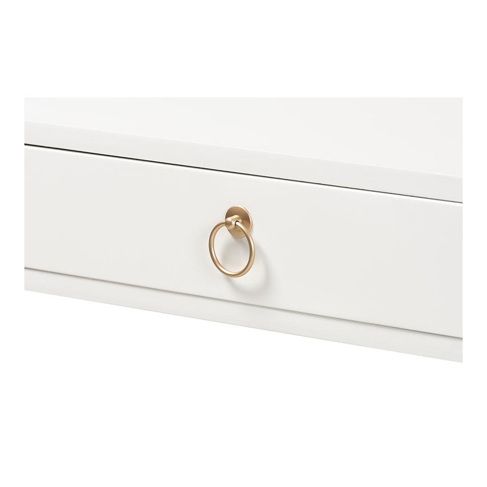 White Finished Wood and Gold Metal 2-Drawer Console Table