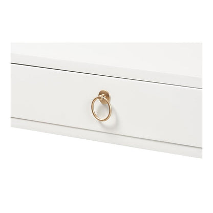 White Finished Wood and Gold Metal 2-Drawer Console Table