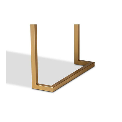 White Finished Wood and Gold Metal 2-Drawer Console Table
