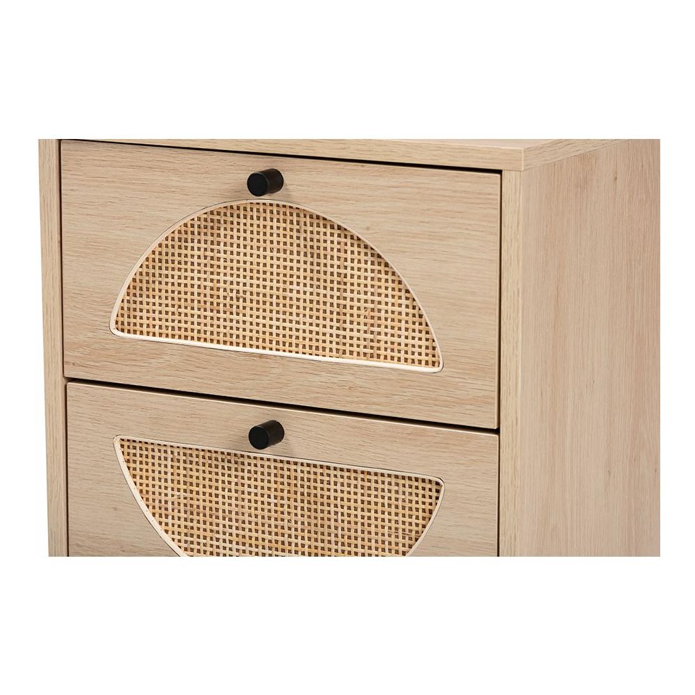 Black Metal 2-Drawer End Table with Natural Rattan