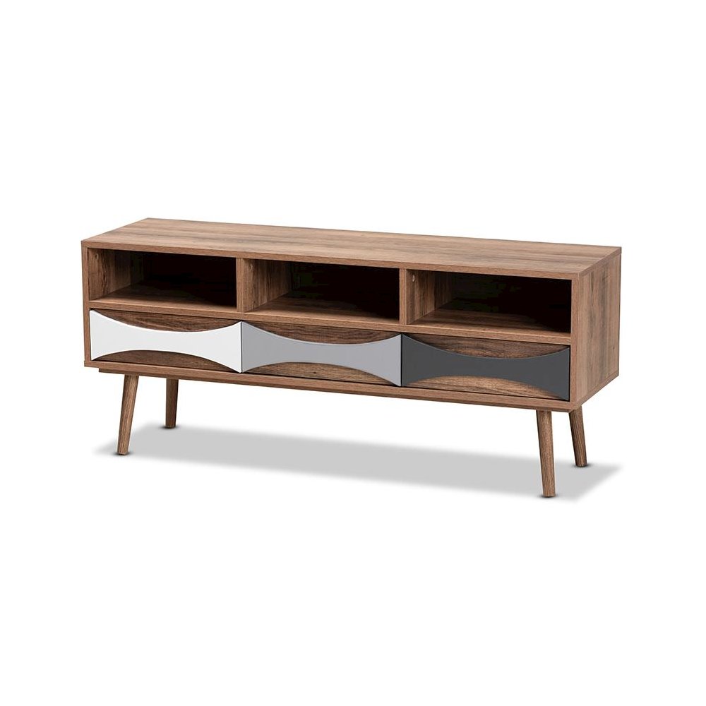 Natural Brown Finished and Multi-Colored Wood 3-Drawer TV Stand
