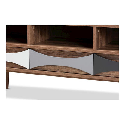 Natural Brown Finished and Multi-Colored Wood 3-Drawer TV Stand
