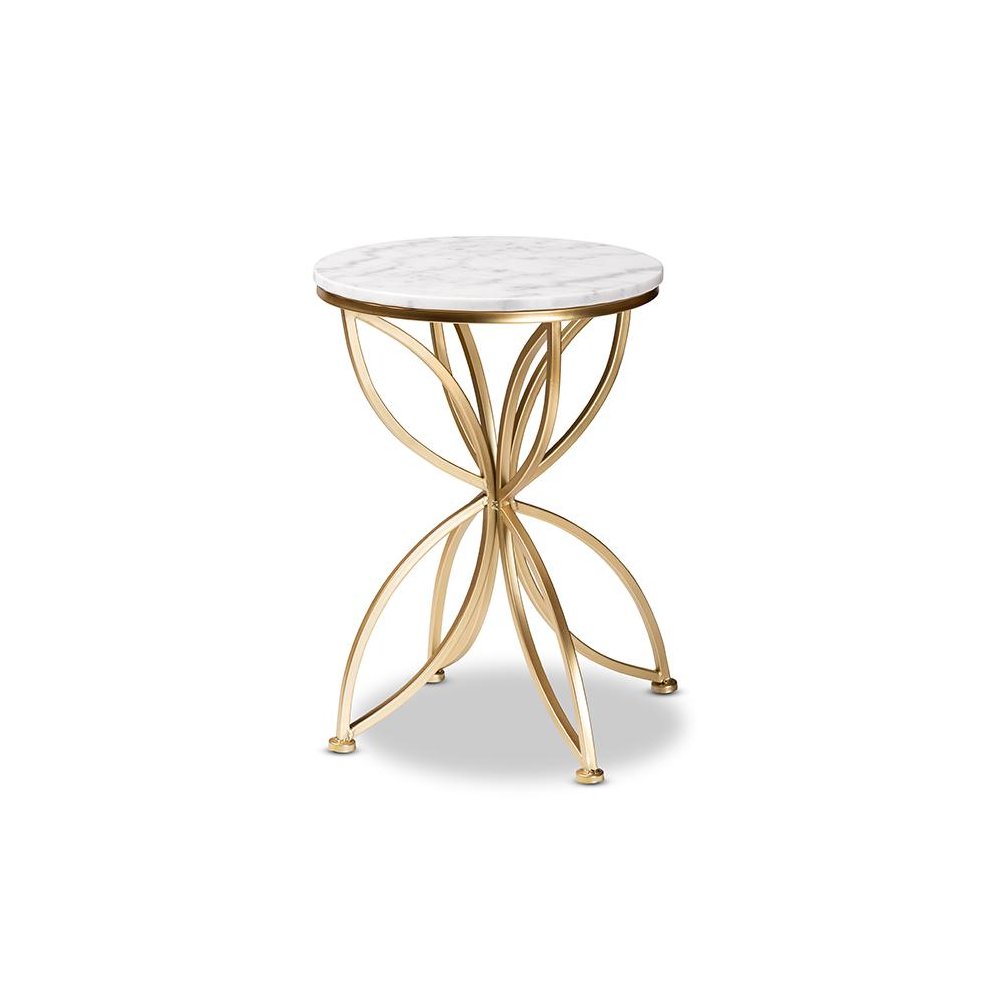 Gold Finished Metal End Table with Marble Tabletop