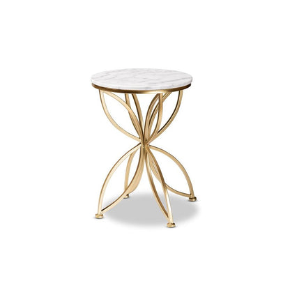 Gold Finished Metal End Table with Marble Tabletop
