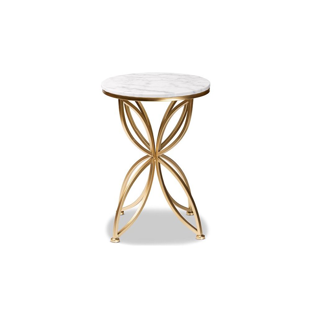 Gold Finished Metal End Table with Marble Tabletop