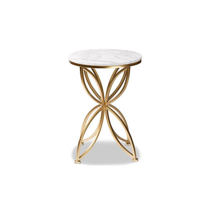 Gold Finished Metal End Table with Marble Tabletop