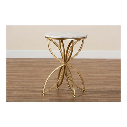Gold Finished Metal End Table with Marble Tabletop