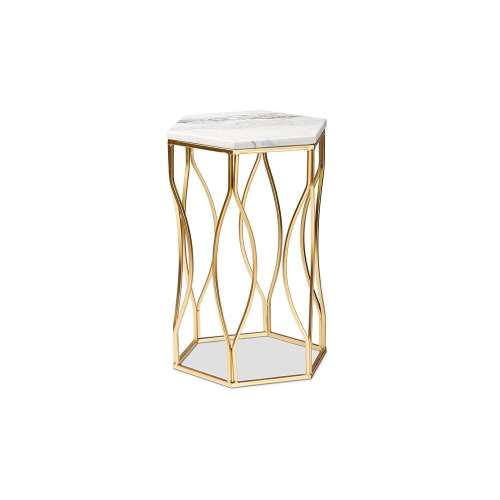 Kalena Modern and Contemporary Gold Metal End Table with Marble Tabletop