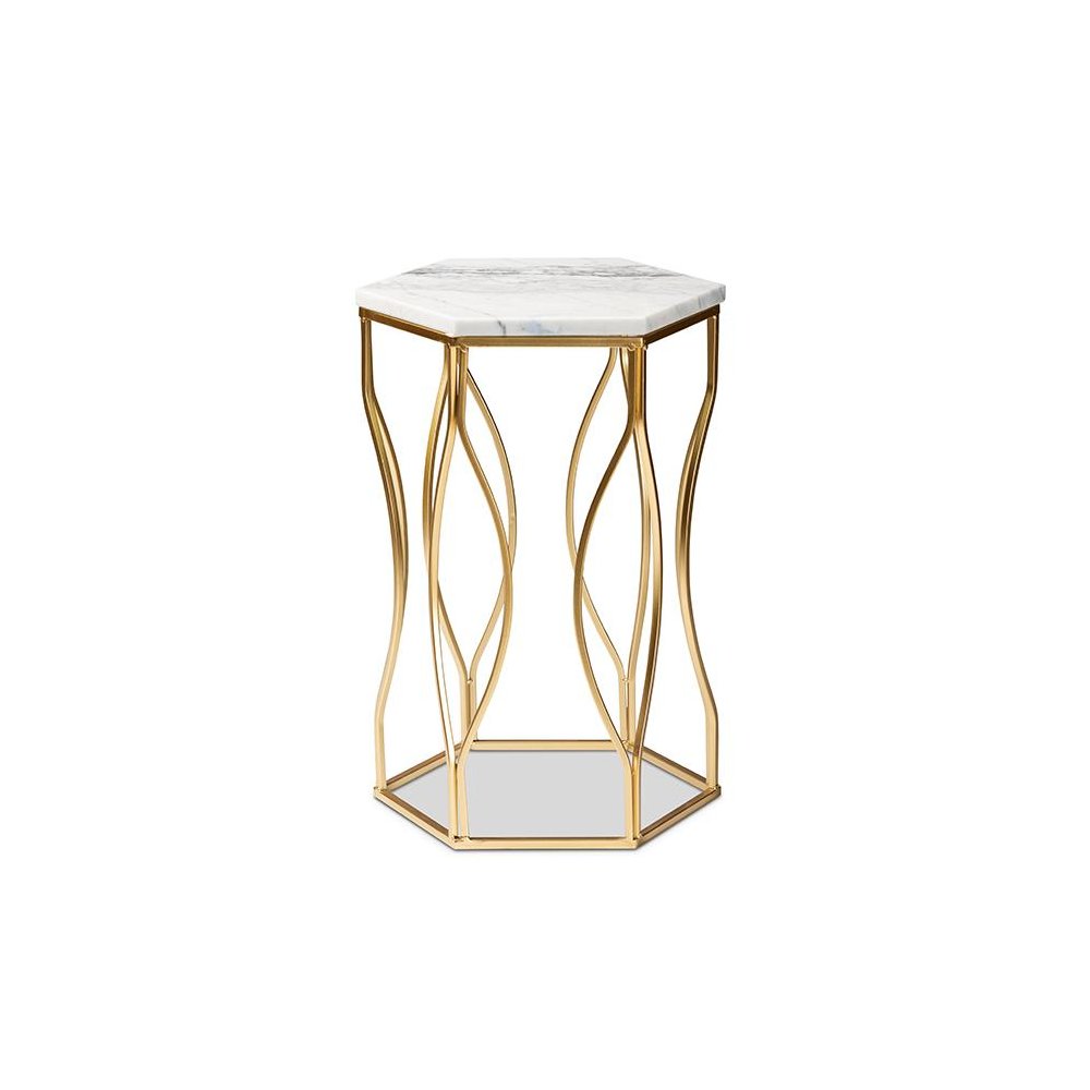 Kalena Modern and Contemporary Gold Metal End Table with Marble Tabletop