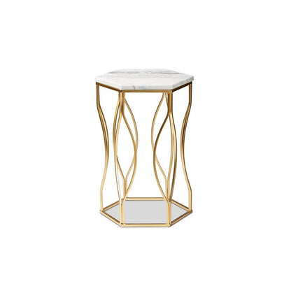 Kalena Modern and Contemporary Gold Metal End Table with Marble Tabletop