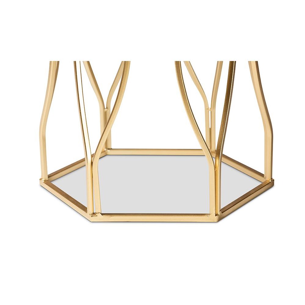 Kalena Modern and Contemporary Gold Metal End Table with Marble Tabletop