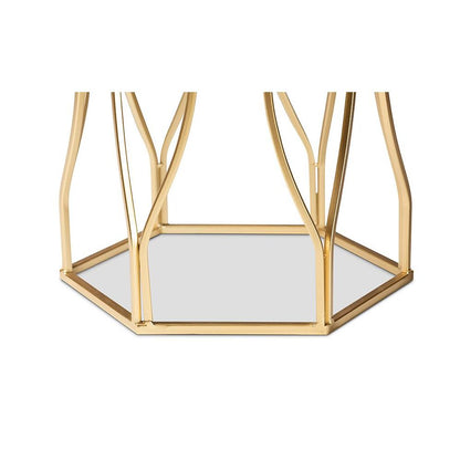 Kalena Modern and Contemporary Gold Metal End Table with Marble Tabletop