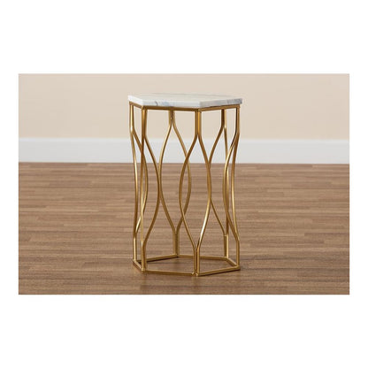 Kalena Modern and Contemporary Gold Metal End Table with Marble Tabletop