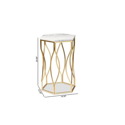 Kalena Modern and Contemporary Gold Metal End Table with Marble Tabletop