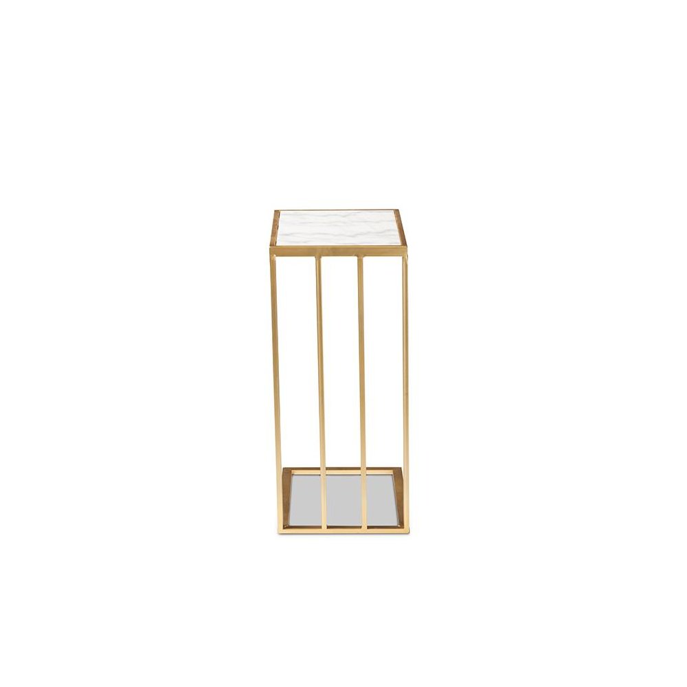 Gold Finished Metal C Shaped End Table with Marble Tabletop