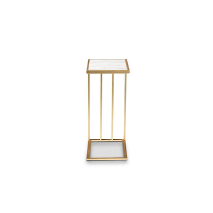 Gold Finished Metal C Shaped End Table with Marble Tabletop