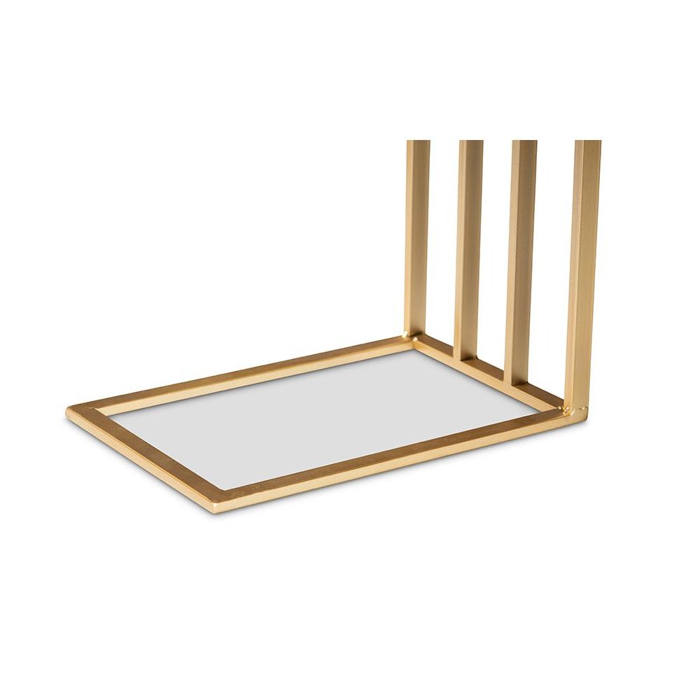 Gold Finished Metal C Shaped End Table with Marble Tabletop