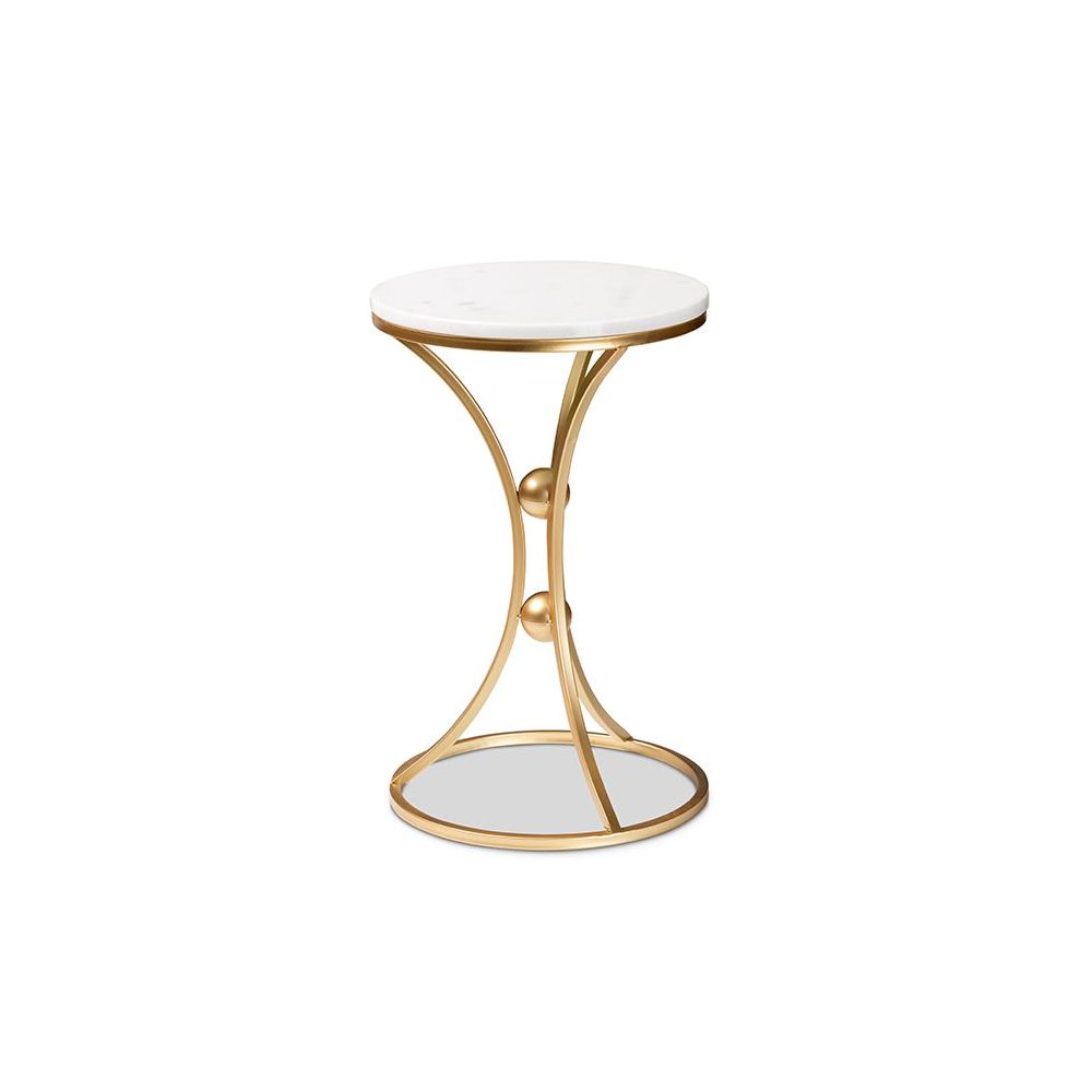 Gold Finished Metal End Table with Marble Tabletop