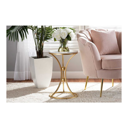 Gold Finished Metal End Table with Marble Tabletop