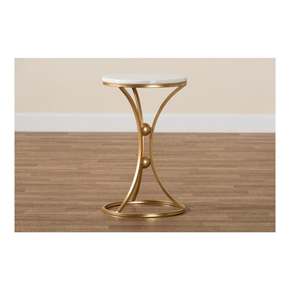 Gold Finished Metal End Table with Marble Tabletop