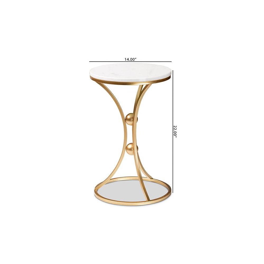 Gold Finished Metal End Table with Marble Tabletop