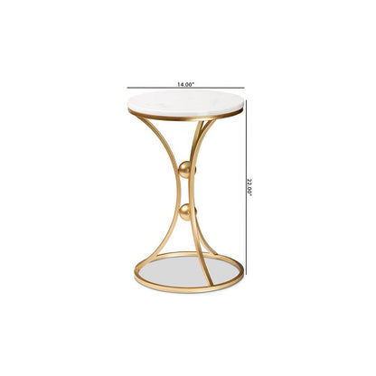Gold Finished Metal End Table with Marble Tabletop