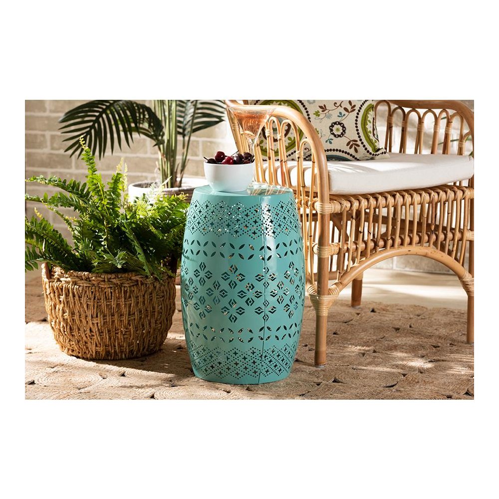 Lavinia Modern and Contemporary Teal Finished Metal Outdoor Side Table