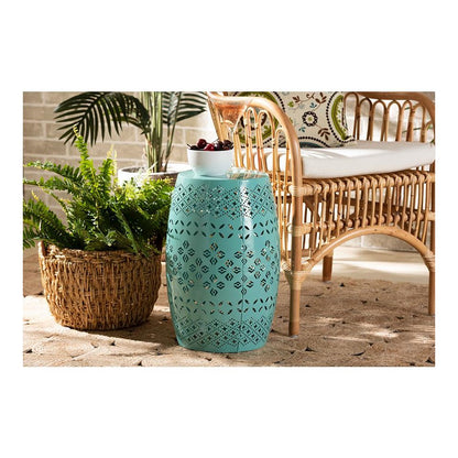 Lavinia Modern and Contemporary Teal Finished Metal Outdoor Side Table