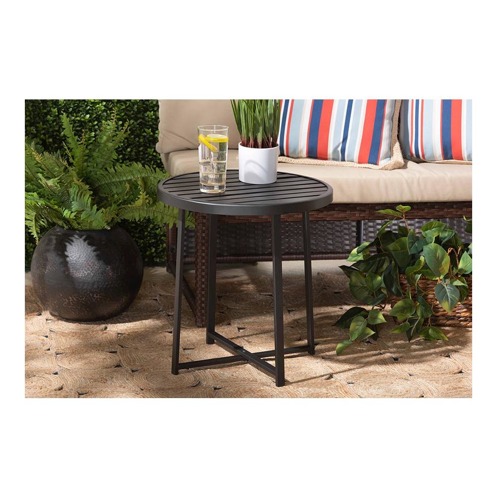 Baxton Studio Sadiya Modern Industrial Black Finished Metal Outdoor Side Table