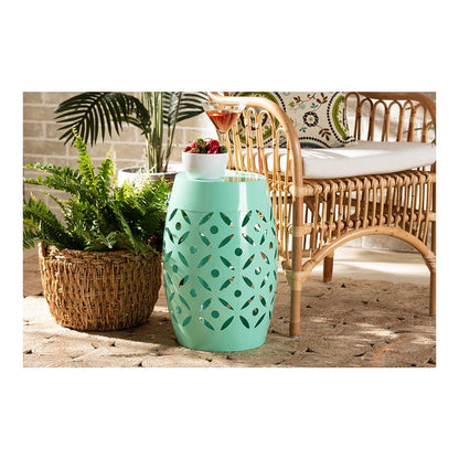 Hallie Modern and Contemporary Aqua Finished Metal Outdoor Side Table