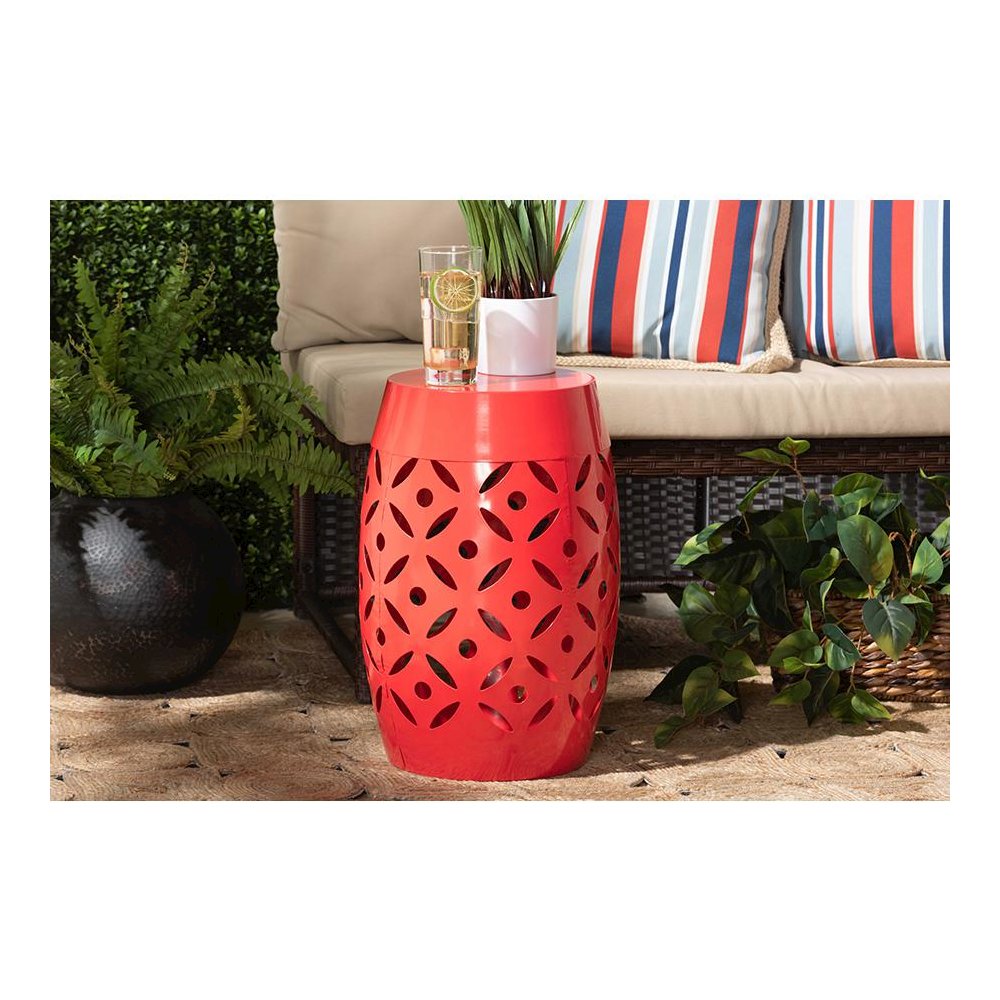 Hallie Modern and Contemporary Red Finished Metal Outdoor Side Table