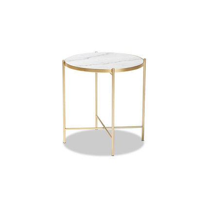 Gold Finished Metal End Table with Marble Tabletop