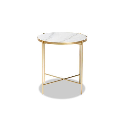 Gold Finished Metal End Table with Marble Tabletop
