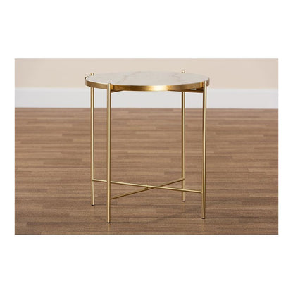 Gold Finished Metal End Table with Marble Tabletop