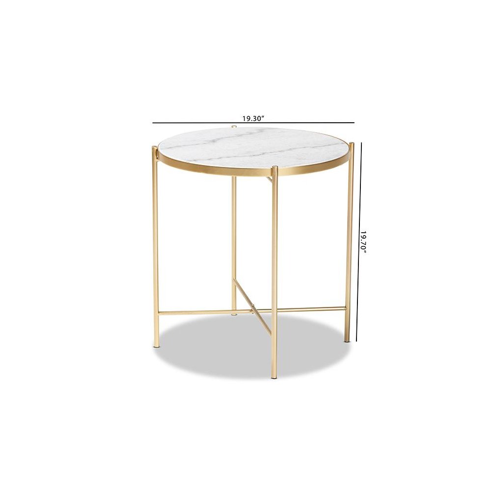 Gold Finished Metal End Table with Marble Tabletop