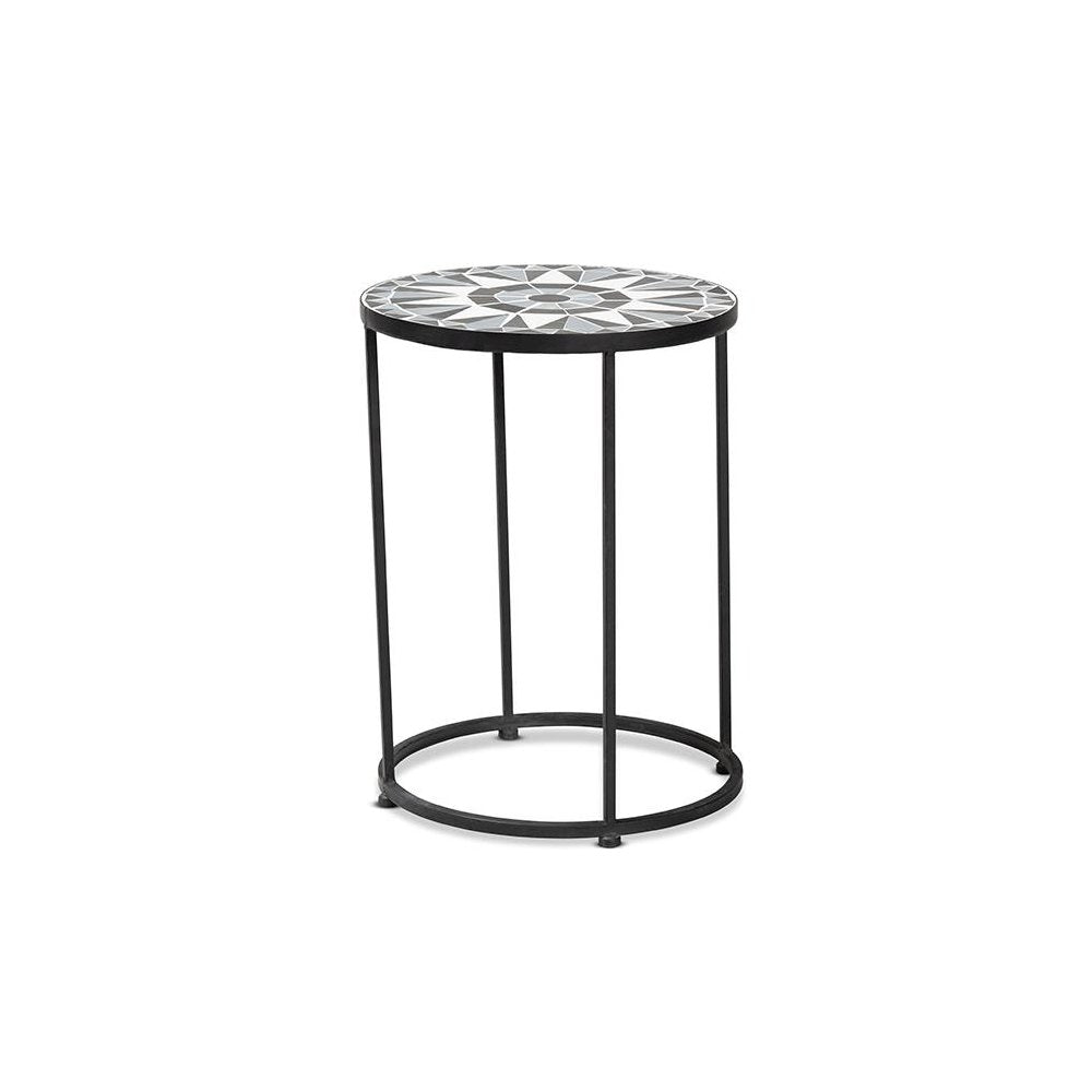 Multi-Colored Glass and Black Metal Outdoor Side Table