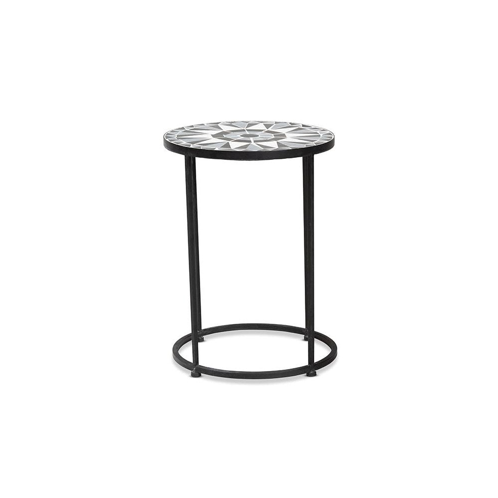 Multi-Colored Glass and Black Metal Outdoor Side Table