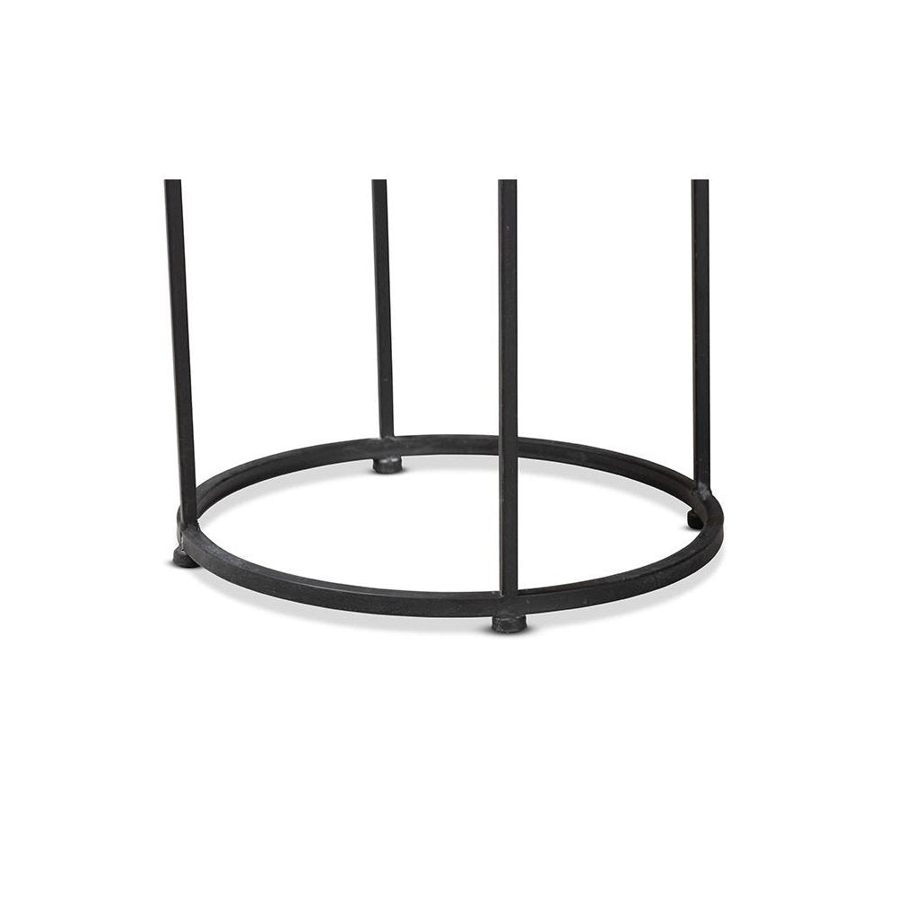 Multi-Colored Glass and Black Metal Outdoor Side Table