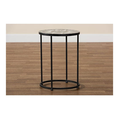 Multi-Colored Glass and Black Metal Outdoor Side Table