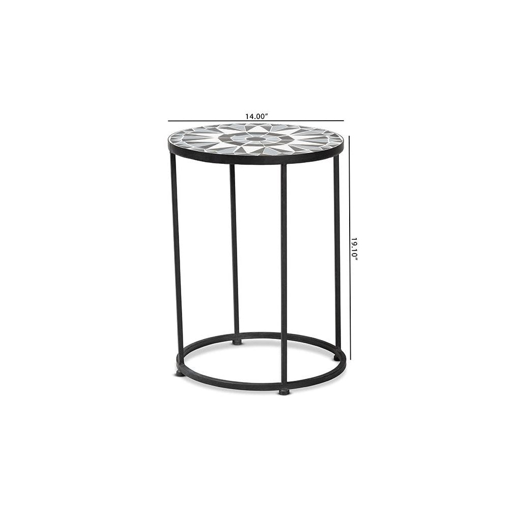 Multi-Colored Glass and Black Metal Outdoor Side Table