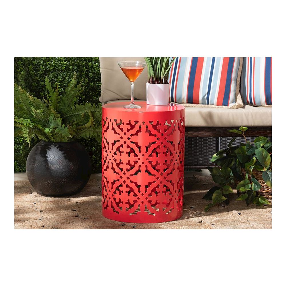 Jamila Modern and Contemporary Red Finished metal Outdoor Side Table