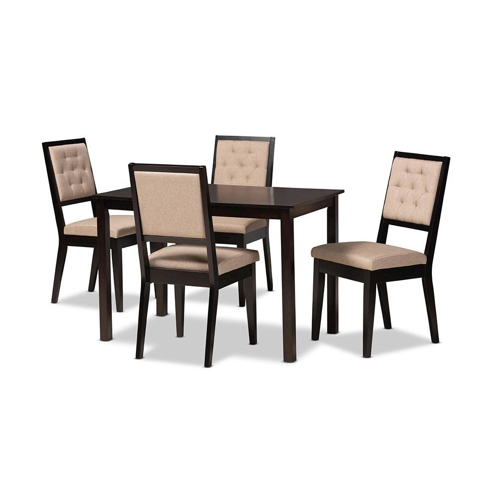 Sand Fabric Upholstered and Dark Brown Finished Wood 5-Piece Dining Set