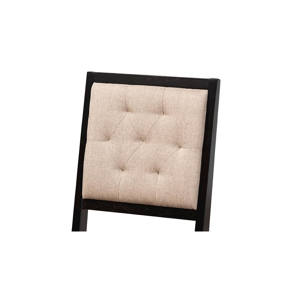Sand Fabric Upholstered and Dark Brown Finished Wood 5-Piece Dining Set