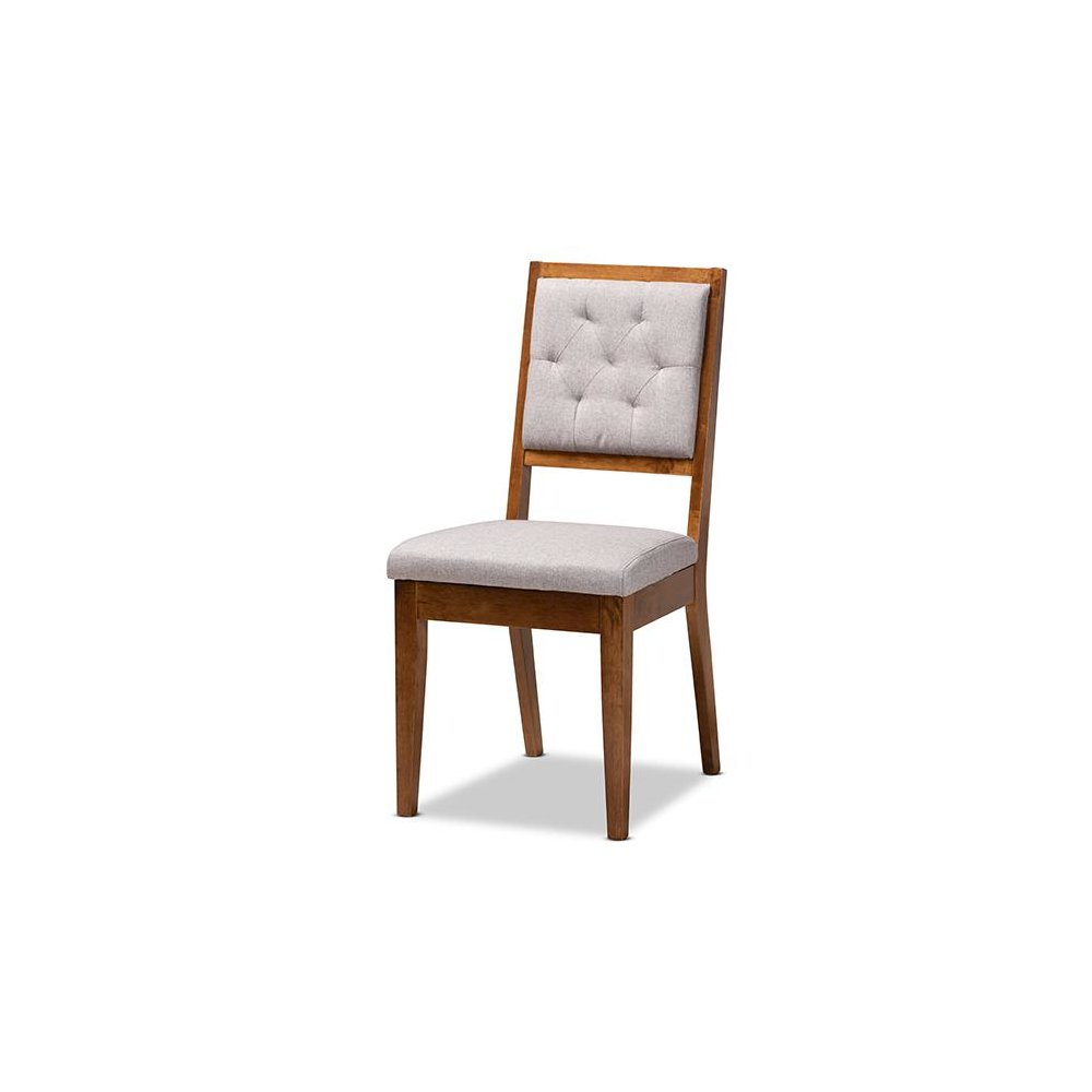 Grey Fabric Upholstered and Walnut Brown Finished Wood 7-Piece Dining Set
