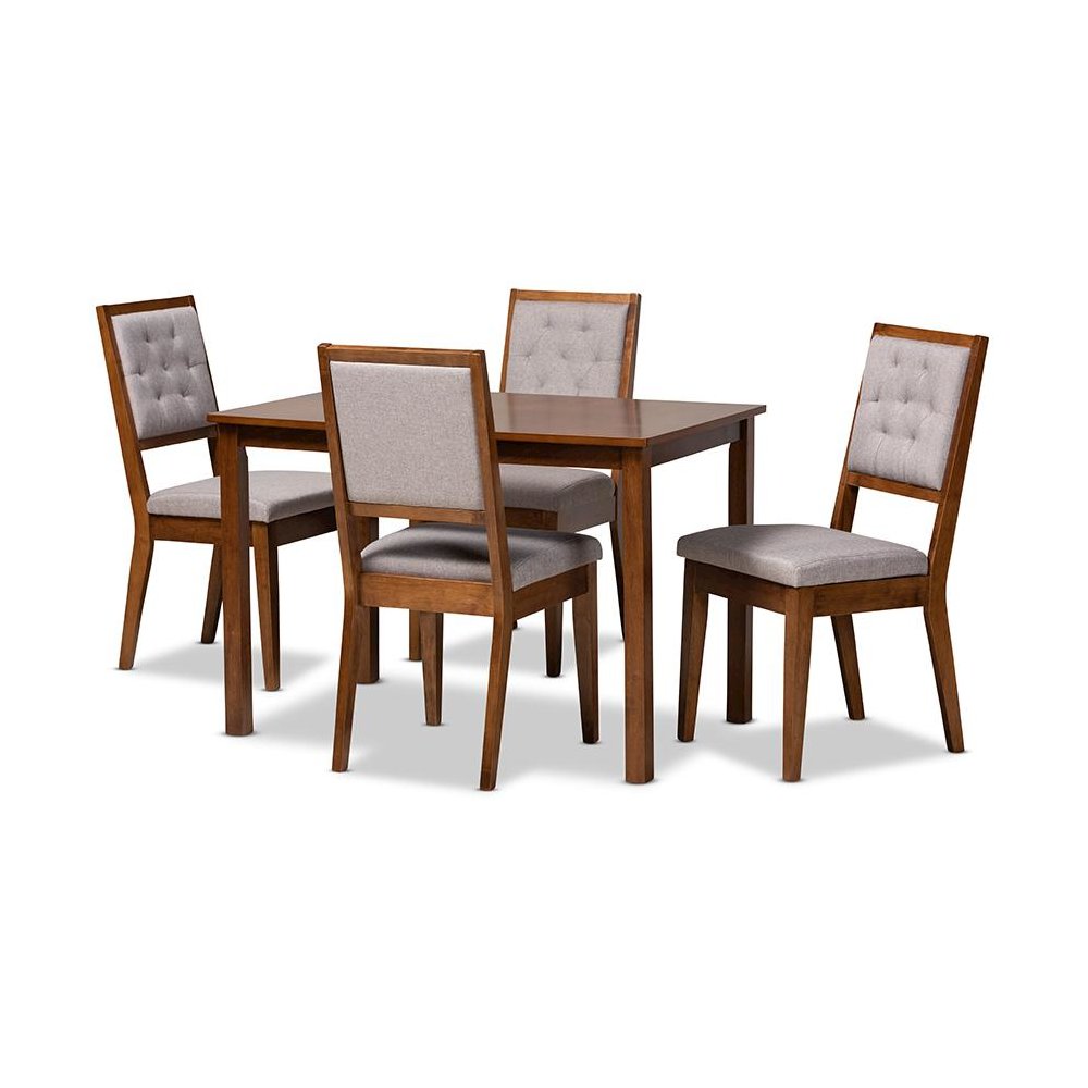 Grey Fabric Upholstered and Walnut Brown Finished Wood 5-Piece Dining Set