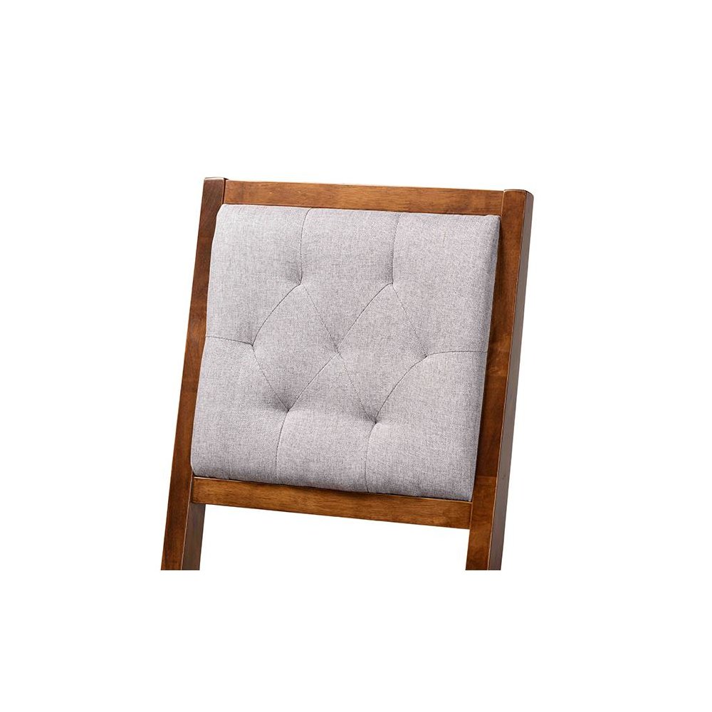Grey Fabric Upholstered and Walnut Brown Finished Wood 2-Piece Bar Stool Set