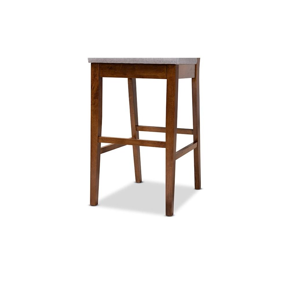 Grey Fabric Upholstered and Walnut Brown Finished Wood 2-Piece Bar Stool Set
