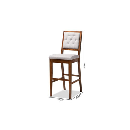 Grey Fabric Upholstered and Walnut Brown Finished Wood 2-Piece Bar Stool Set