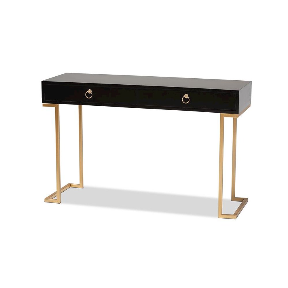 Black Finished Wood and Gold Metal 2-Drawer Console Table