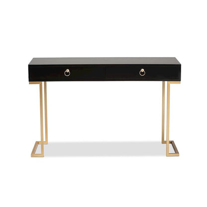 Black Finished Wood and Gold Metal 2-Drawer Console Table